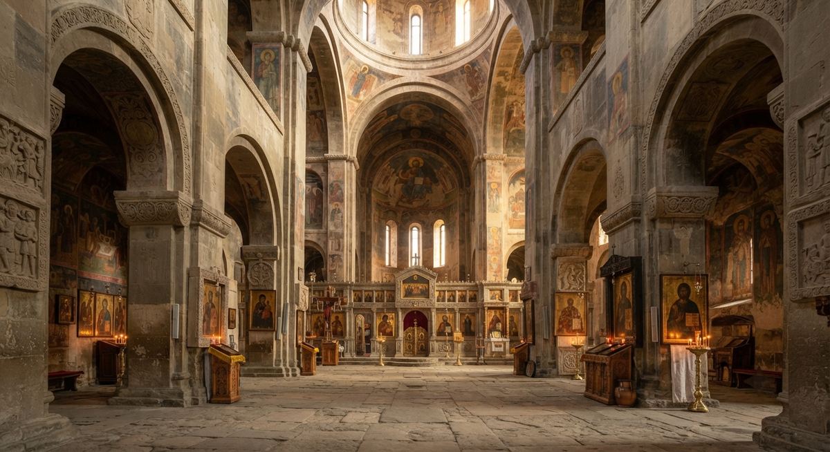 inside Svetitskhoveli Cathedral in Mtskheta, Georgia