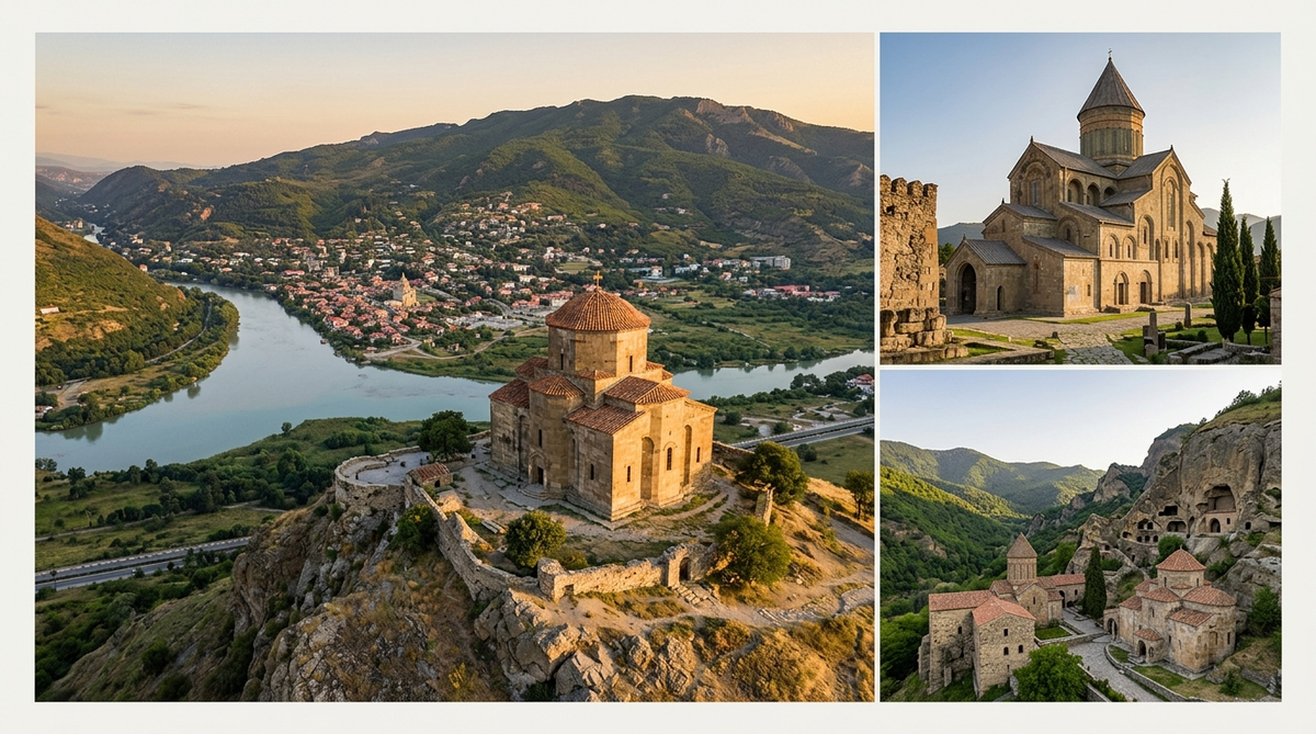 collage about Mtskheta, Georgia, the spiritual center of the country