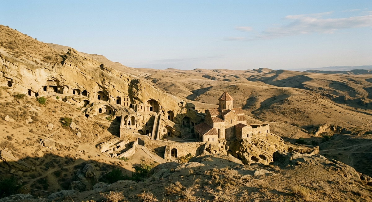 David Gareja Monastery complex in the semi-desert landscape of eastern Georgia