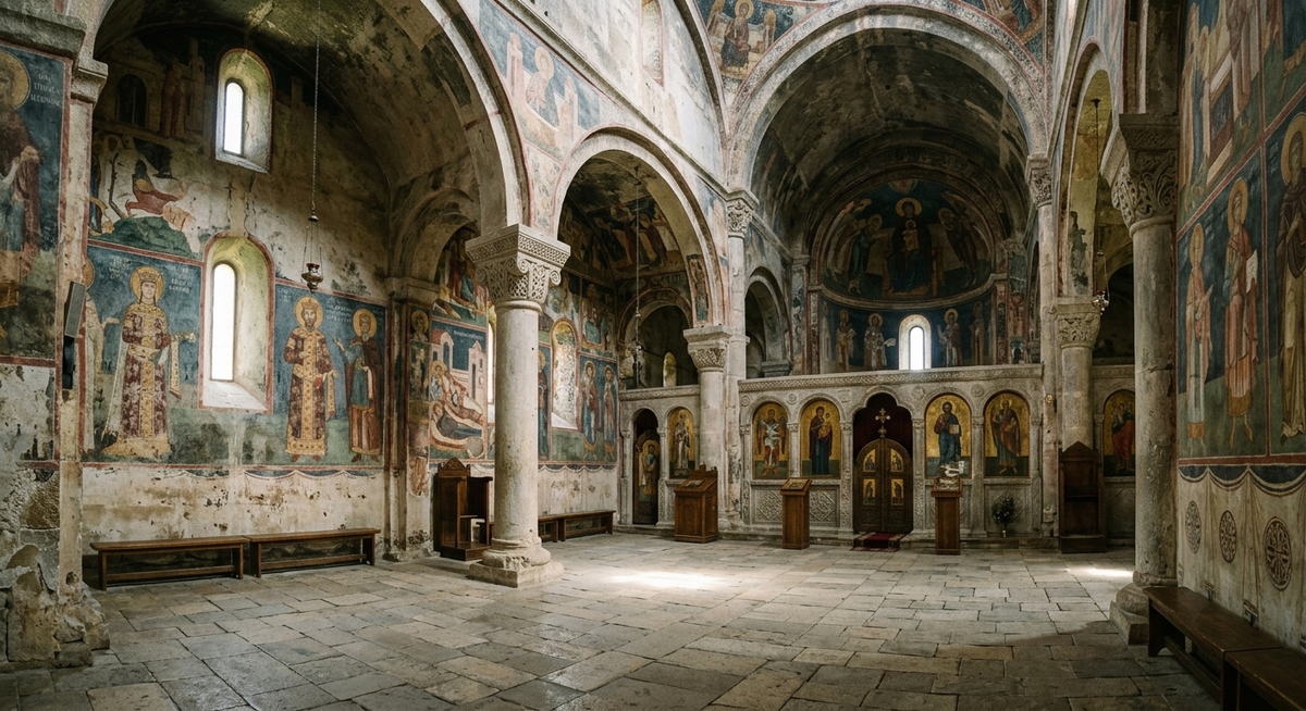 Betania Monastery, Georgia, authentic 11th–13th century Georgian Orthodox monastery interior