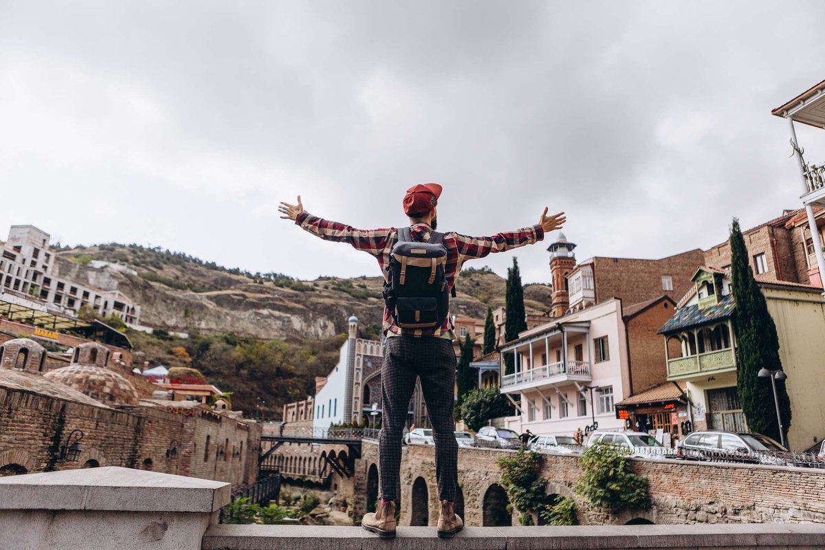 A tourist in the Old Tbilisi area