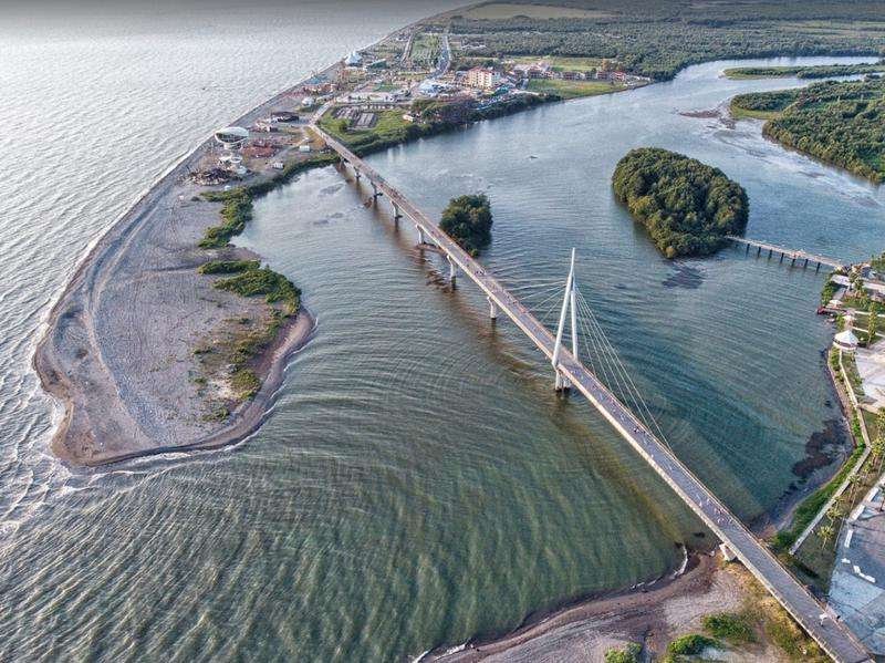 Aerial view of the Anaklia-Ganmukhuri pedestrian bridge