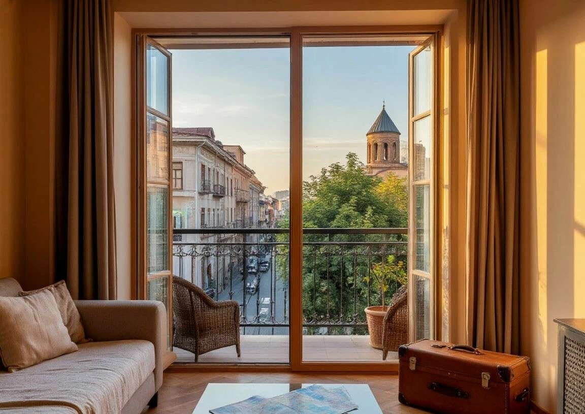 Bright, stylish apartment in Tbilisi with an open balcony and a neat, modern interior