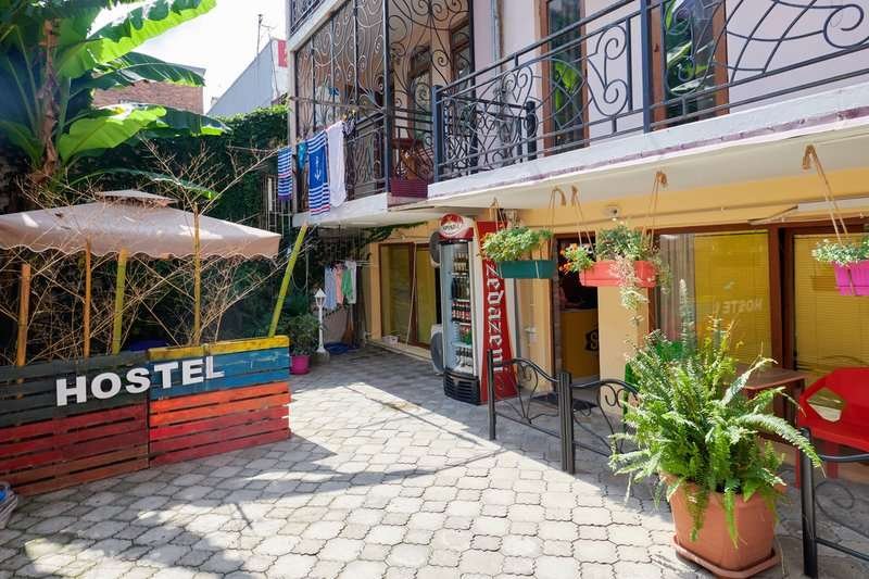 A street view of the Surf Hostel in Batumi.