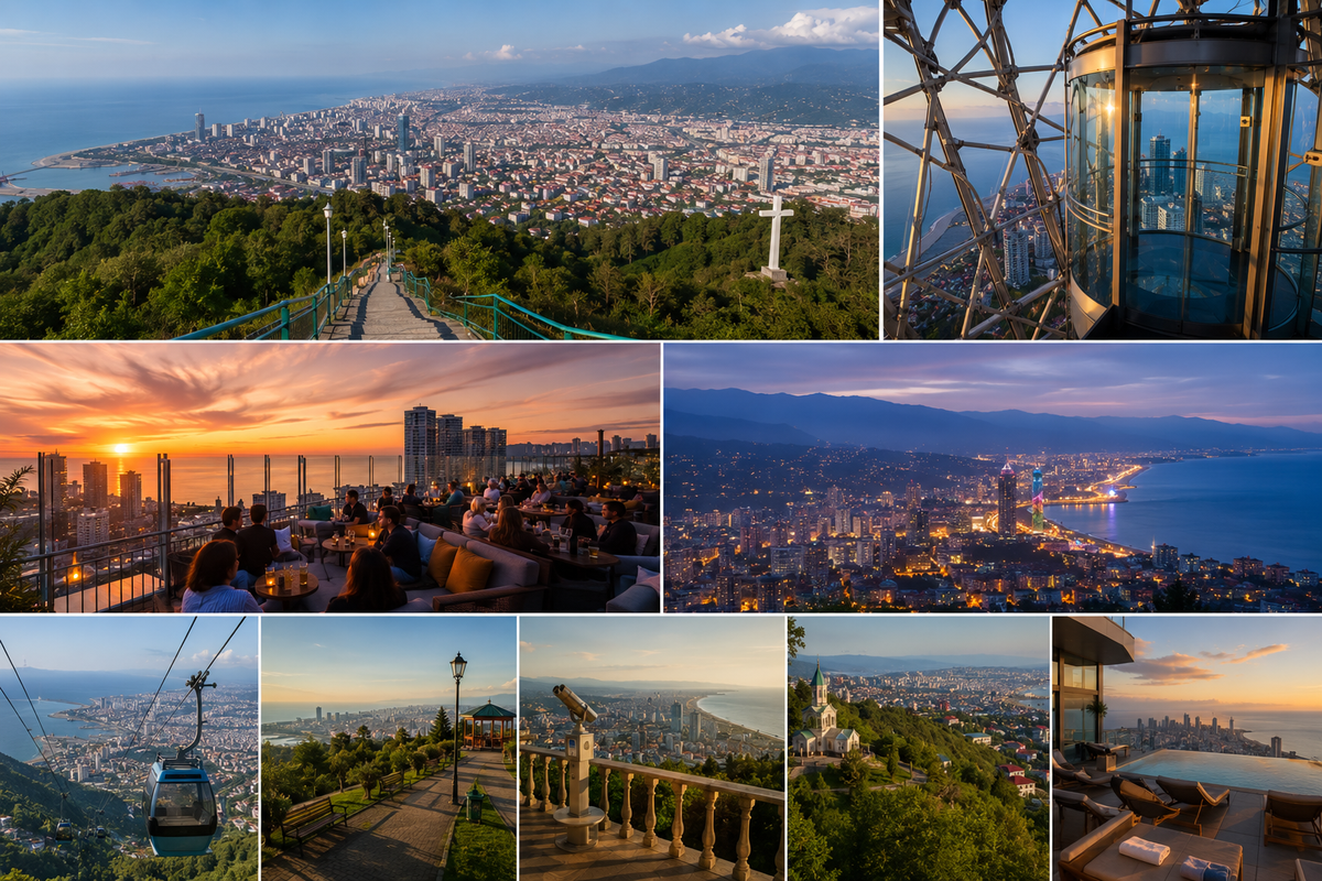 Panoramic views of Batumi from hills, towers, cable cars and rooftop terraces.