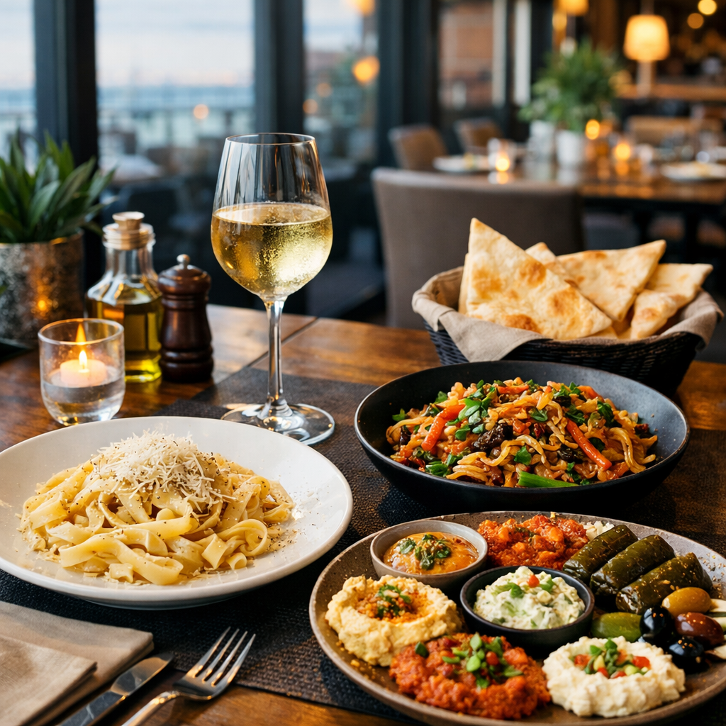 International cuisine restaurant table in Batumi