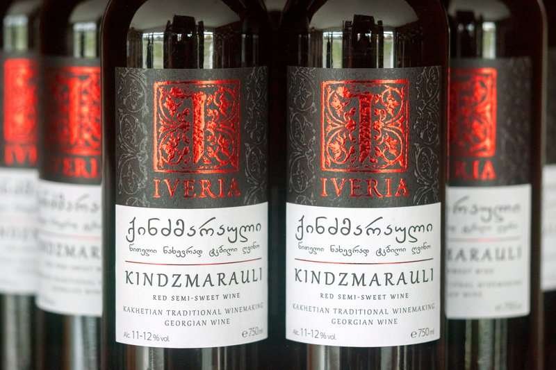Bottles with Georgian wine Kindzmarauli