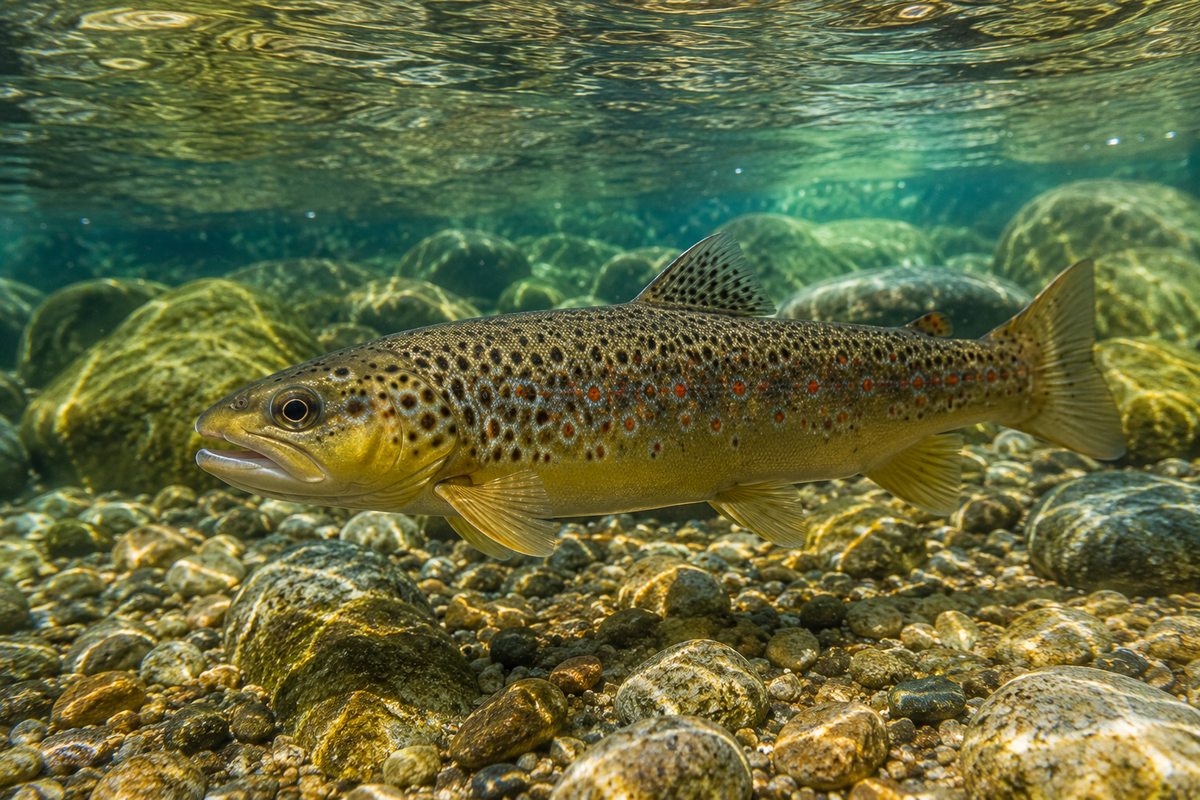Brown trout thrive in the cold, clear mountain streams of Ilto National Park, reflecting the exceptional purity of its rivers.