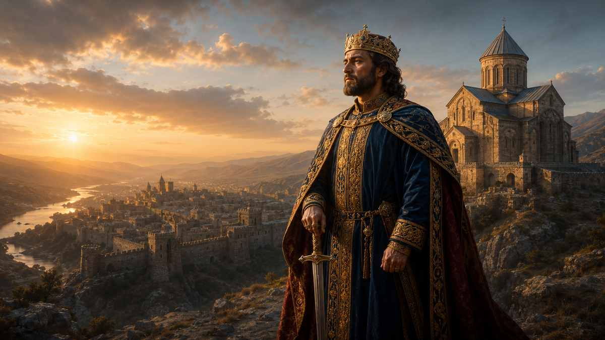 David IV the Builder at dawn overlooking the valley: the king who united Georgia