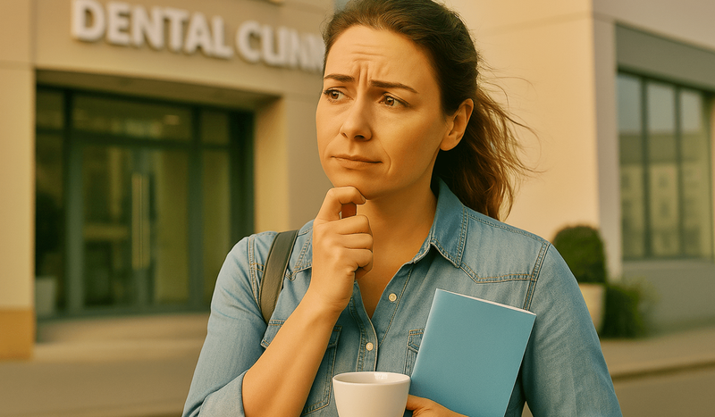 A girl in front of a dentist