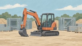 Рисованная обложка рубрики «Аренда строительной техники и конструкций» в Грузии.