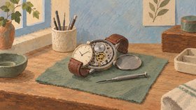 Рисованная обложка рубрики «Ремонт часов» в Грузии.