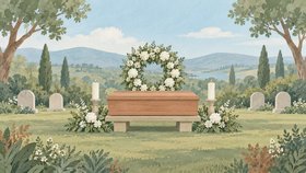 Рисованная обложка рубрики «Похоронные бюро и кладбища» в Грузии.