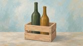 Иллюстрация: две бутылки в деревянном ящике.
