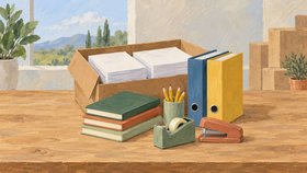 Рисованная обложка рубрики «Поставщики канцелярских и офисных товаров» в Грузии.