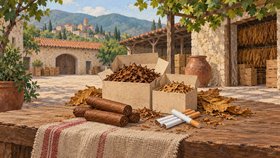 Рисованная обложка рубрики «Поставщики сигарет, сигар и табака» в Грузии.