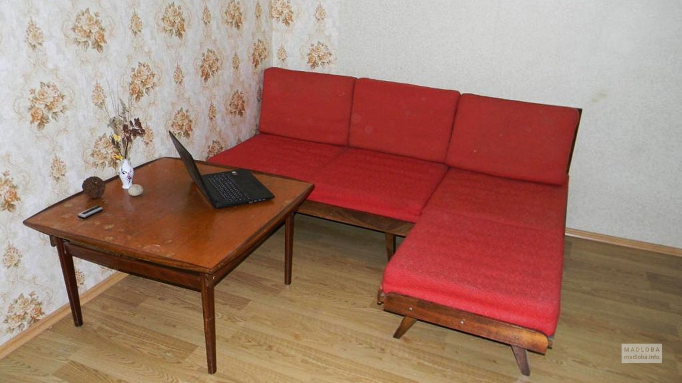 Диван и столик в номере хостела ГЕО Ваке