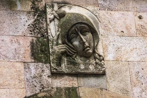 Georgian sculptural bas-relief of Saint Nino in Tbilisi