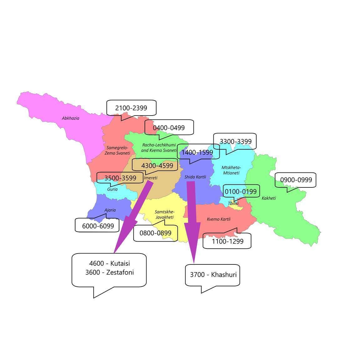 Georgia's postcodes on the map