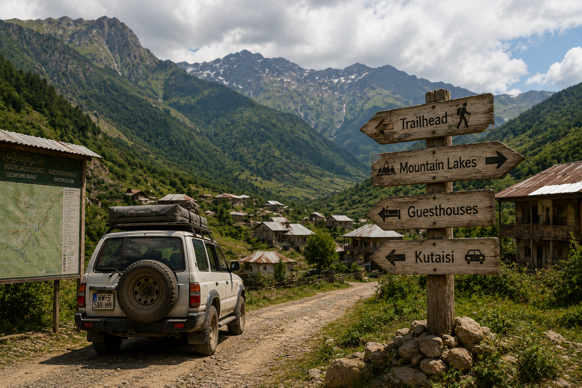 Travel through mountain villages and scenic roads to reach the glacial lakes of the Lechkhumi Range.