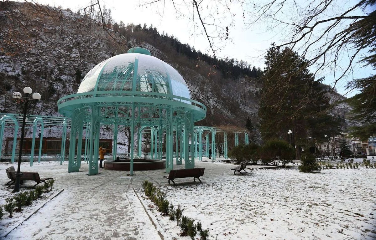 Glass gazebo in the Borjomi Botanical Garden
