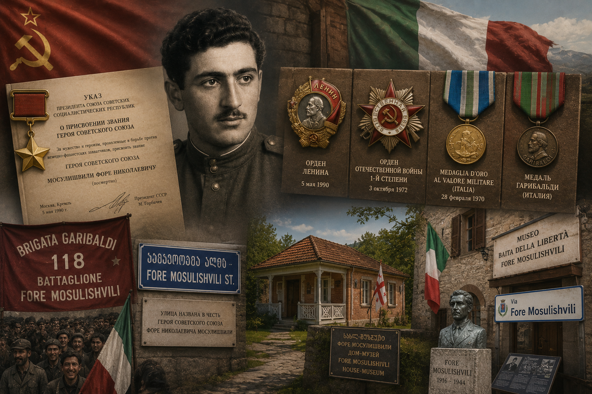 The awards, memorials and lasting legacy of Fore Mosulishvili in both Georgia and Italy.