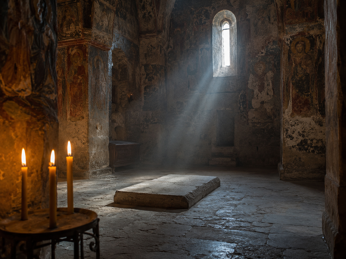 The interior of a medieval Georgian church: where Queen Tamar's grave was sought