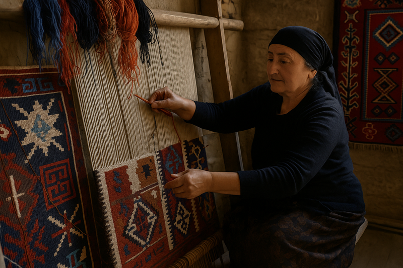 Carpet weaving in Atskuri village