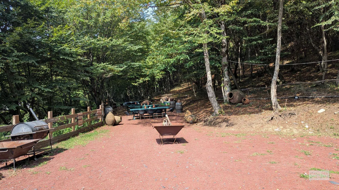 Лесная площадка с длинным столом и квеври