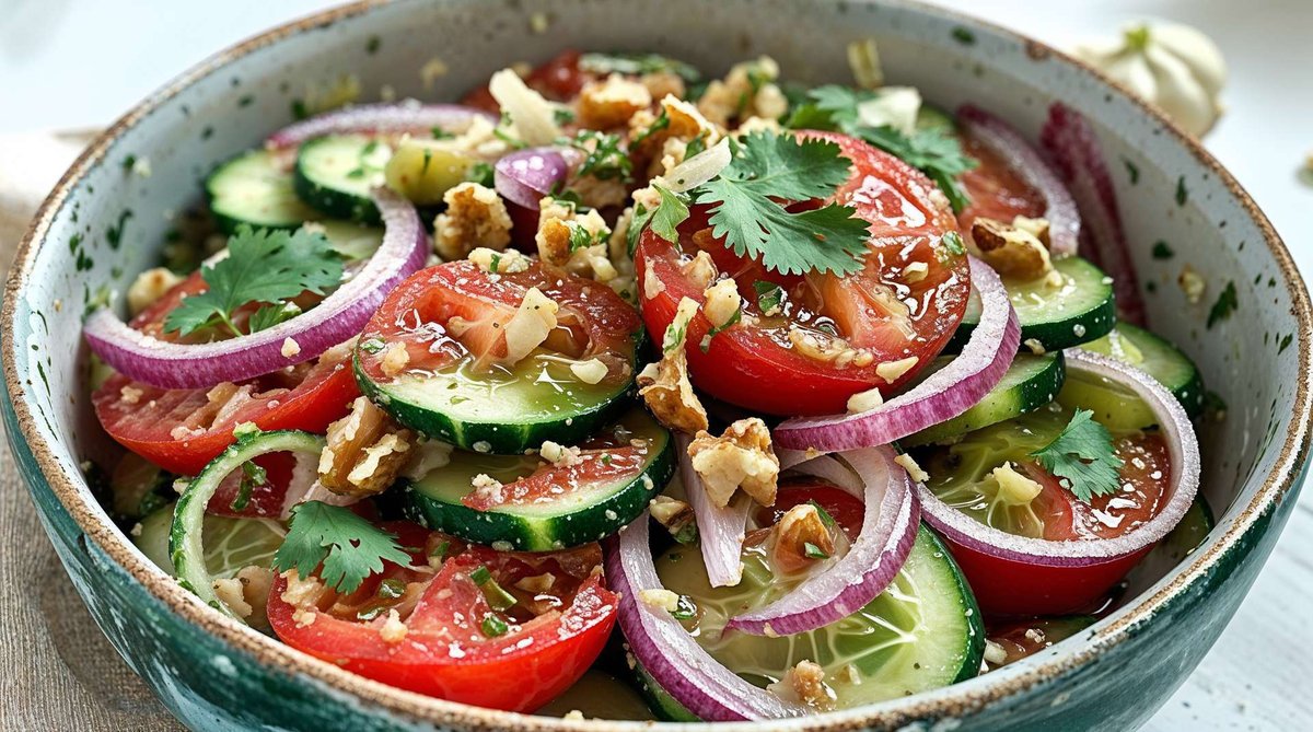 Georgian salad with nut dressing