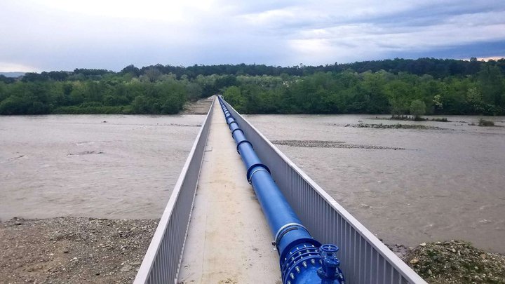 Bridge with blue pipe