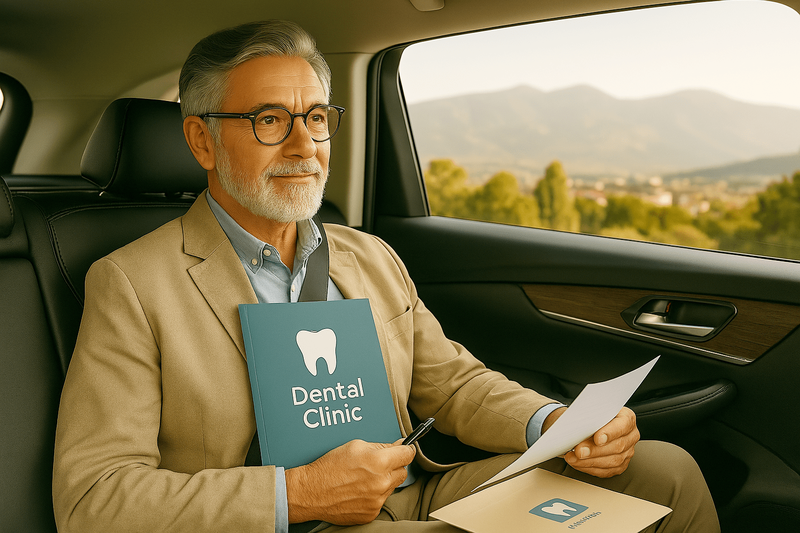 an elderly man goes to the dentist