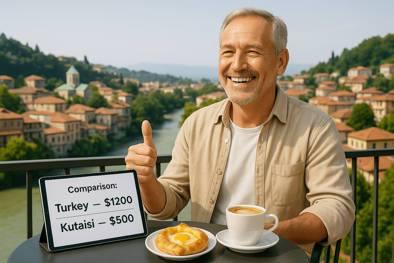 A man in Kutaisi drinks coffee