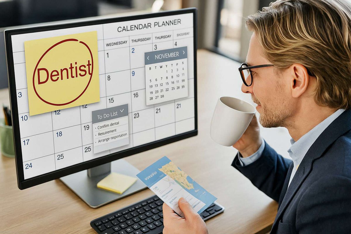 Мужчина смотрит стоматологическое расписание