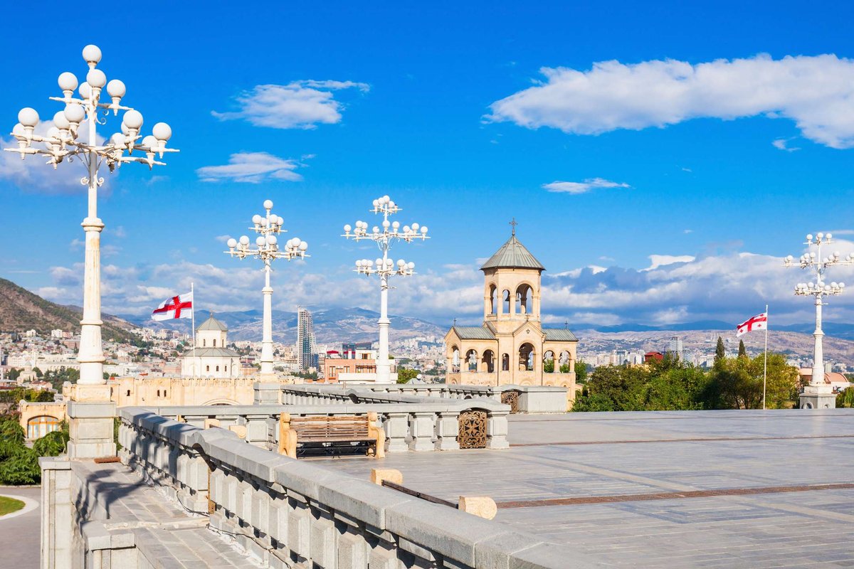 On the grounds of the Tsminda Sameba Cathedral in Tbilisi