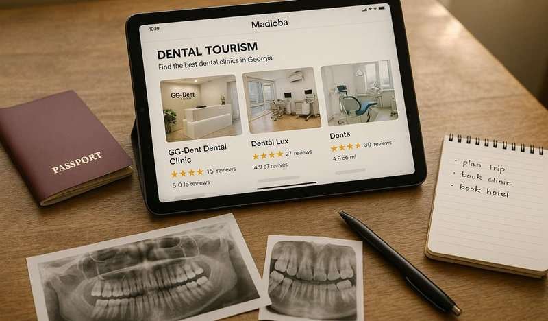 Selecting a dental clinic on a tablet