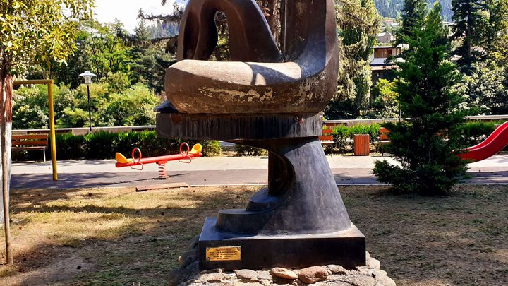 Children's playground and park on the banks of the Kura River