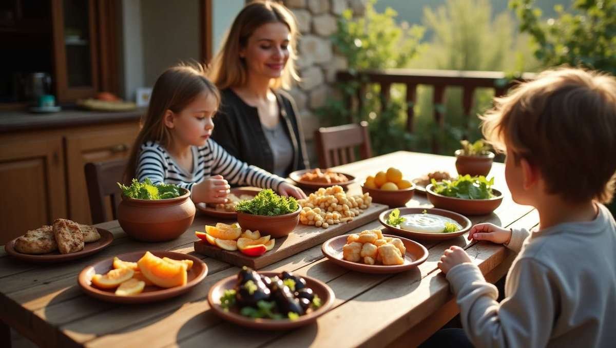 a woman and children at a Georgian table