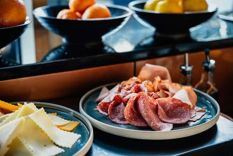 cheese and meat platter in a restaurant
