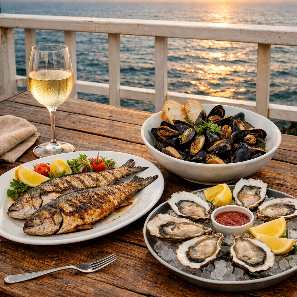 Fresh seafood dinner by Batumi sea