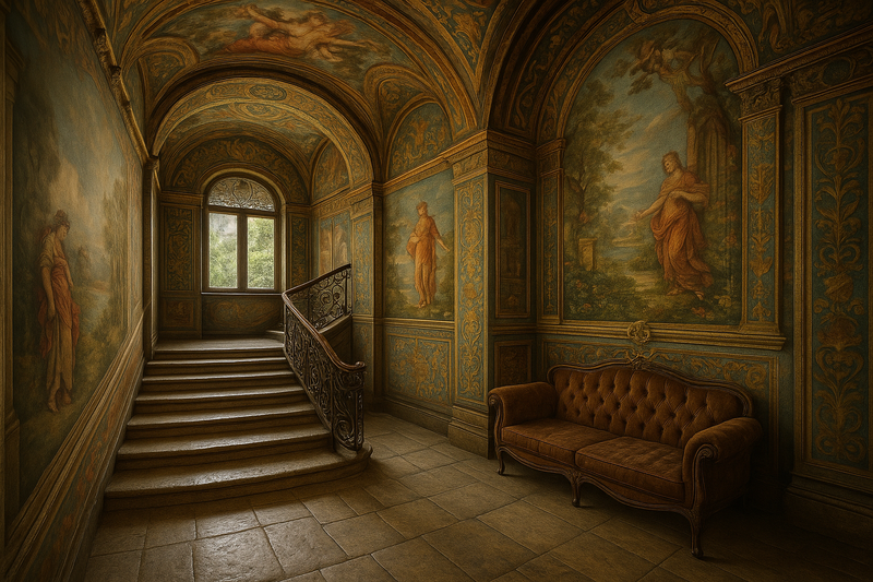 traces of time on the walls of the front hall as witnesses of eras