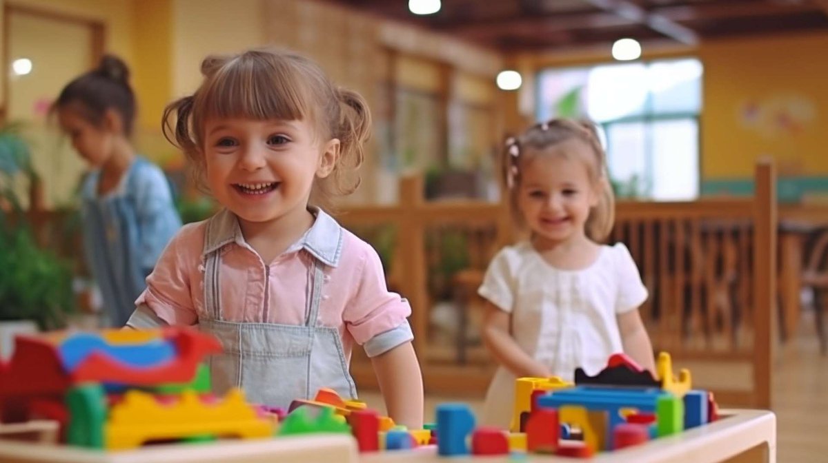 Маленькие дети играют в детском саду