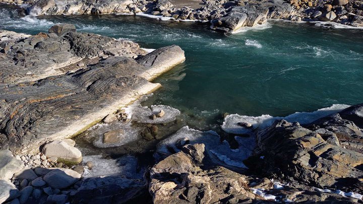 Observation deck on the fast flow of the Aragvi River