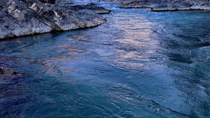 Observation deck on the fast flow of the Aragvi River