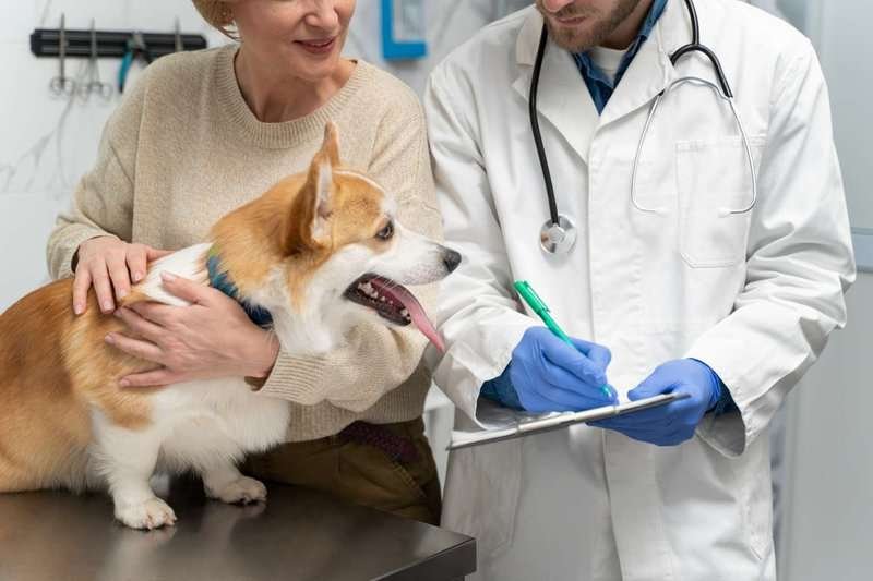 A dog in a veterinary clinic