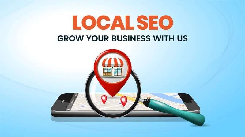 A phone with a red marker and local SEO that says Local Business, Grow Your Business