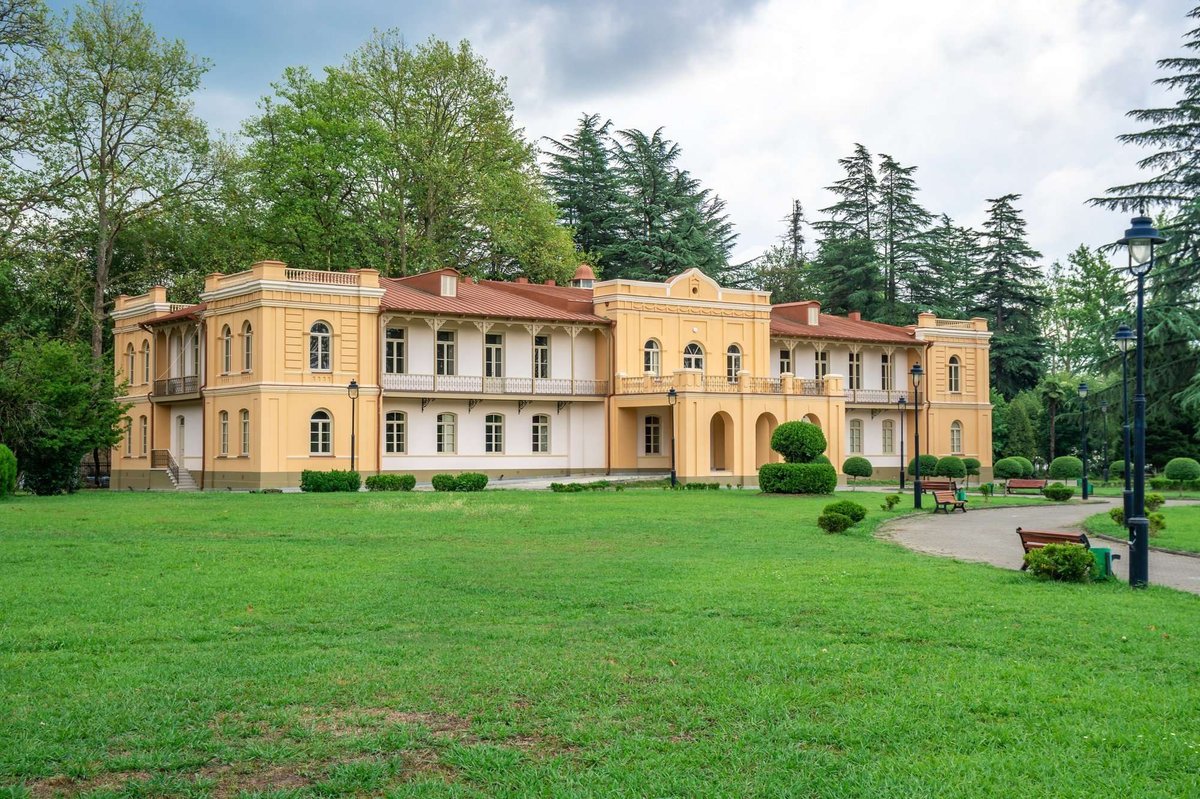 The museum building next to the Dadiani Palace in the park in Zugdidi