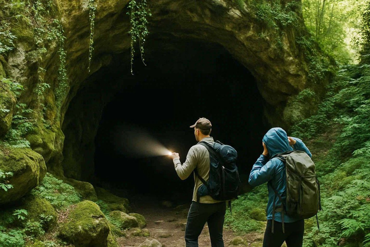 Туристы перед входом в пещеру