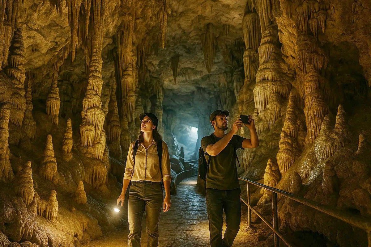 Tourists in the cave