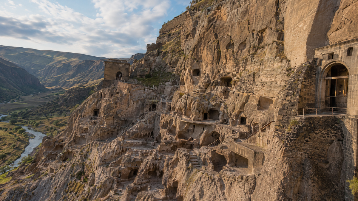 Vardzia: a cave city in Samtskhe-Javakheti, completed under Queen Tamar.
